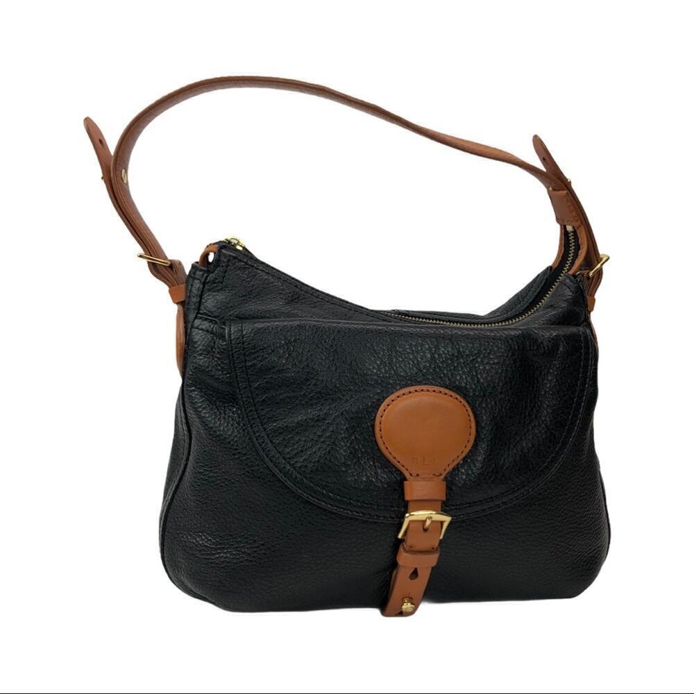 Lauren by Ralph Lauren "Asher" Hobo Black Tumbled Leather Shoulder Bag